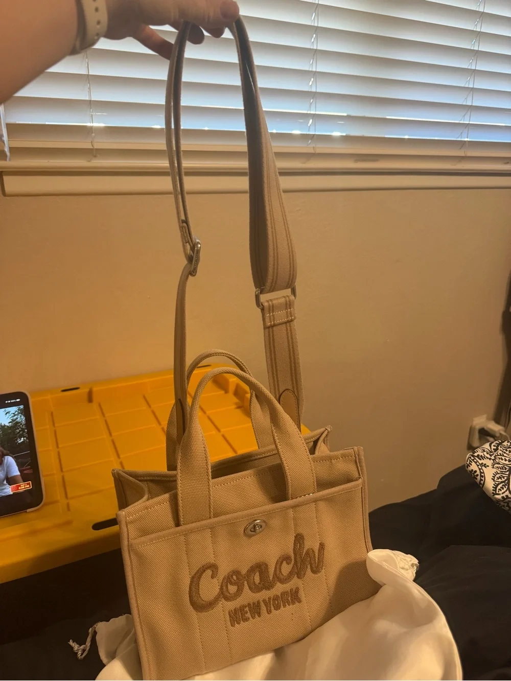 Coach Beige Canvas Mini Tote with Embroidered Logo